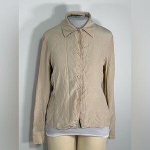 Jones New York Silk Blouse Top Size 8 Button Front Long Sleeve Color Beige